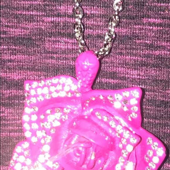 Bold & Pink Enameled Crystal Rose Necklace - Picture 4 of 9